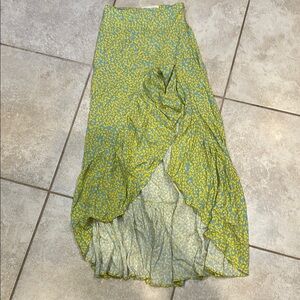 Stillwater Hola Yellow Blue Floral Ruffled Maxi Skirt XS Spring Easter